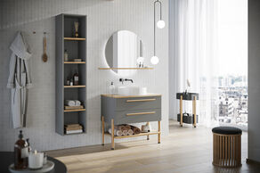 Drewniane lub drewnopodobne akcenty dodają łazience uroku i przytulności (fot. Devo)