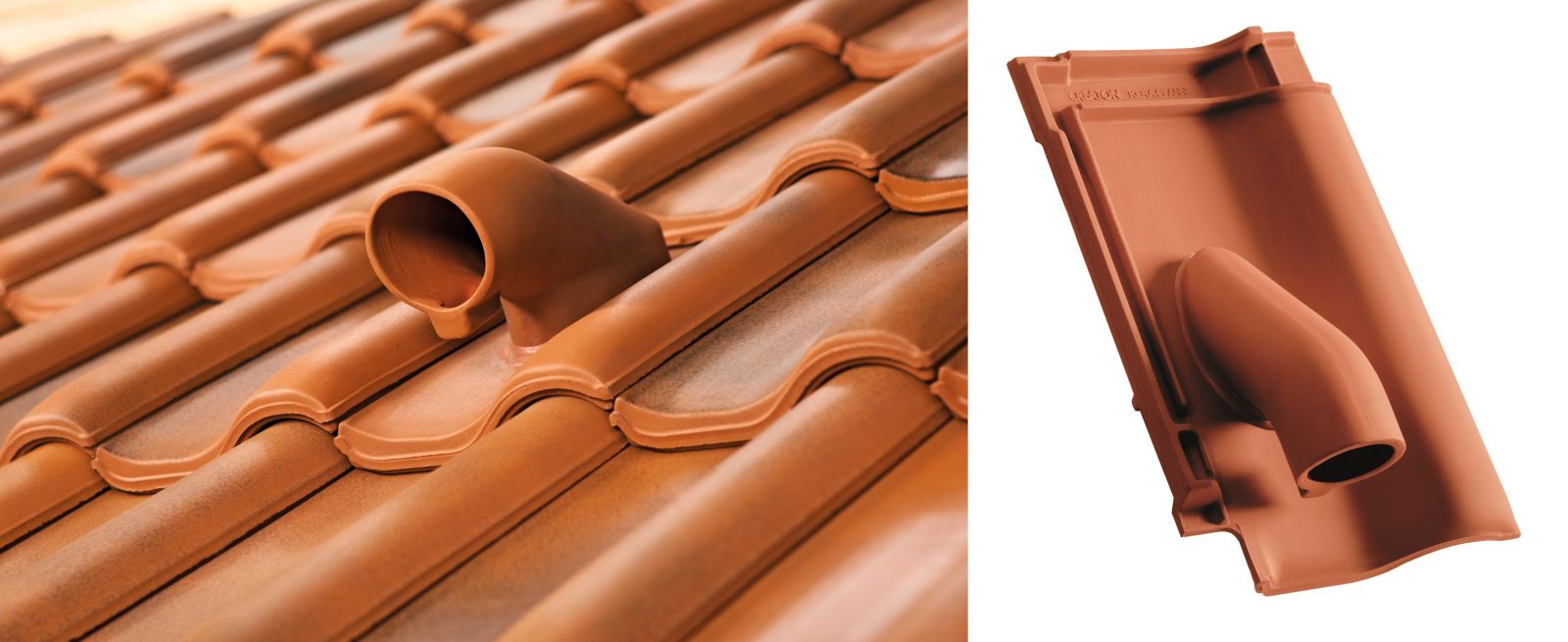 Ceramiczna dachówka solarna pasuje do dachówki podstawowej – każdy model ma swoją uzupełniającą dachówkę przelotową, o identycznym wzorze, kolorze, wykończeniu i trwałości (fot. CREATON) 
