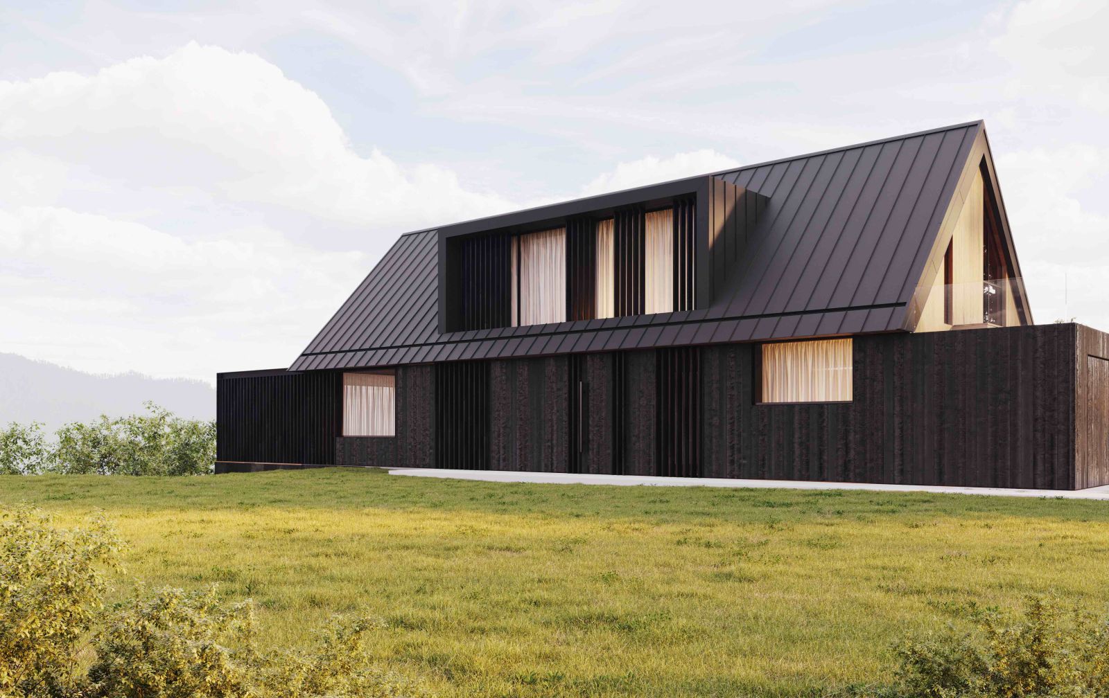 Galeco DACHRYNNA to połączenie pokrycia dachowego w formie panelu na rąbek z system rynnowym ukrytym w połaci dachu i w warstwie ocieplenia budynku (fot. GALECO)