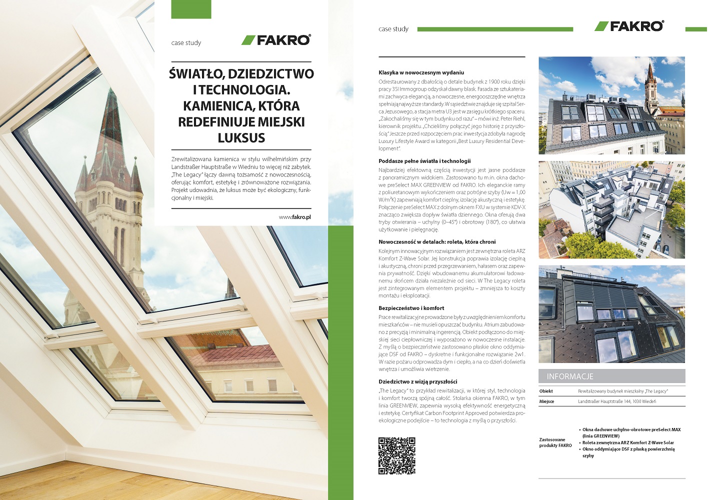 Wiedeń rewitalizacja kamienicy okna dachowe FAKRO GREENVIEW 