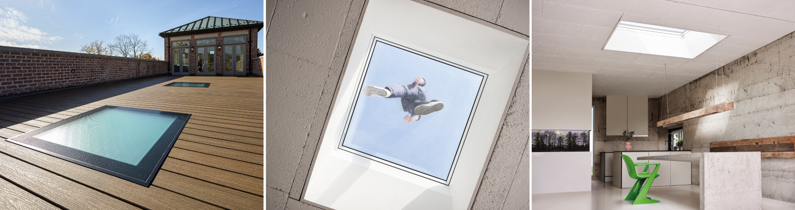 Okna DXW nie wystają ponad powierzchnię tarasu, więc można z niego korzystać bez przeszkód, a wpuszczają światło do znajdujących się pod spodem pomieszczeń (fot. FAKRO) 